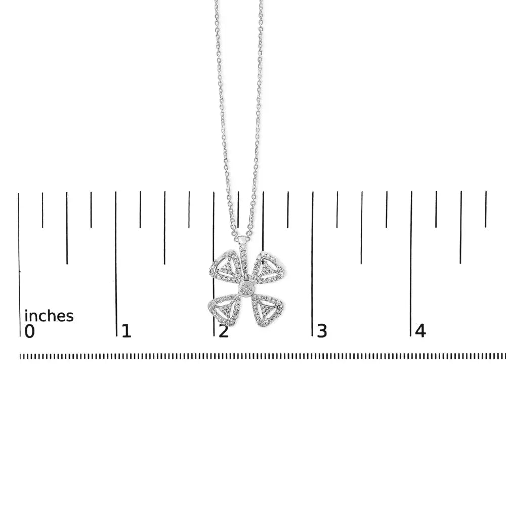14k white gold 5/8 cttw diamond four leaf floral pendant necklace 18 inch bijoux-nyc direct