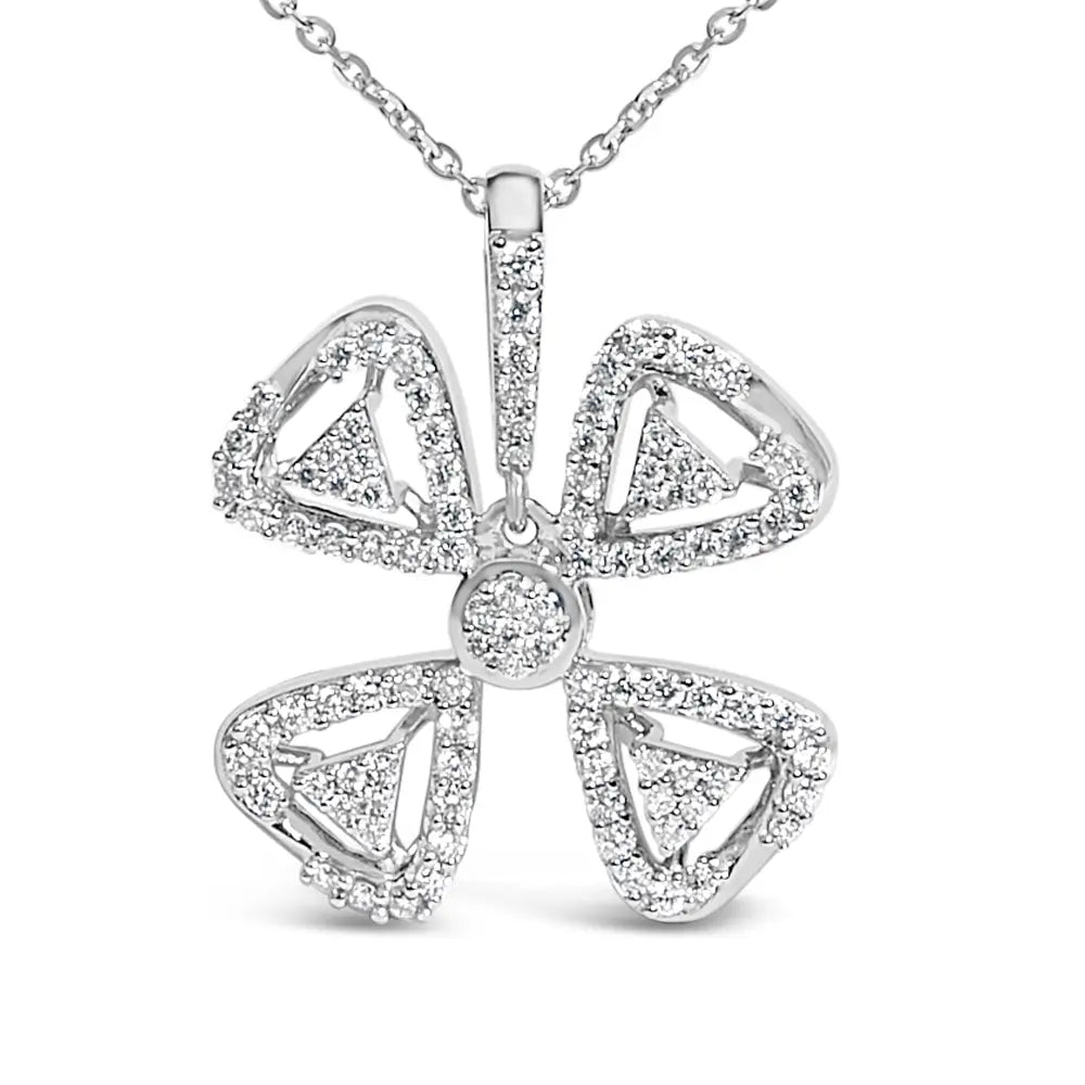 14k white gold 5/8 cttw diamond 4 leaf floral pendant necklace (h i color i1 i2 clarity) 18’’ inches necklaces/pendant/pendant