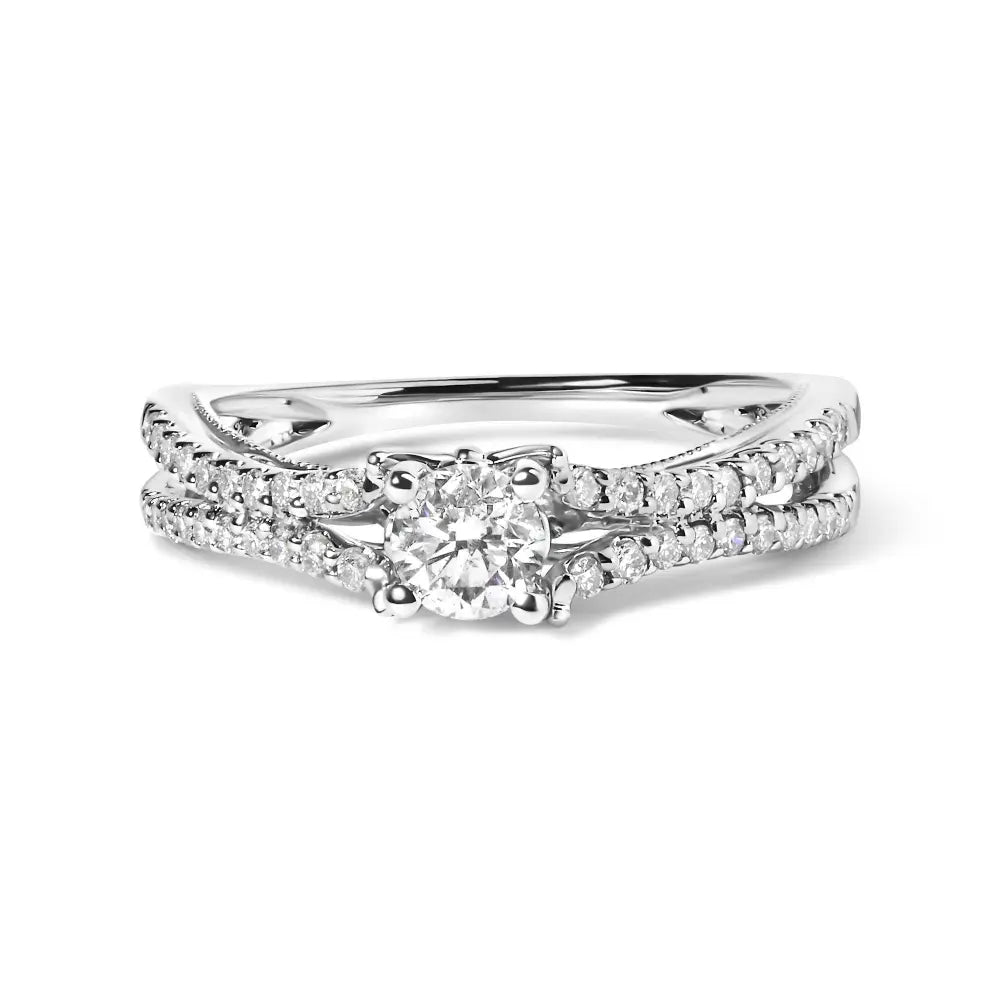 14K White Gold 5/8 Cttw Diamond Split Shank Engagement Ring (G-H Color, VS2-SI1 Clarity) - Size 7 - Bijoux-NYC Direct