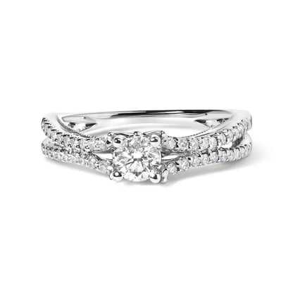 14K White Gold 5/8 Cttw Diamond Split Shank Engagement Ring (G-H Color, VS2-SI1 Clarity) - Size 7 - Bijoux-NYC Direct