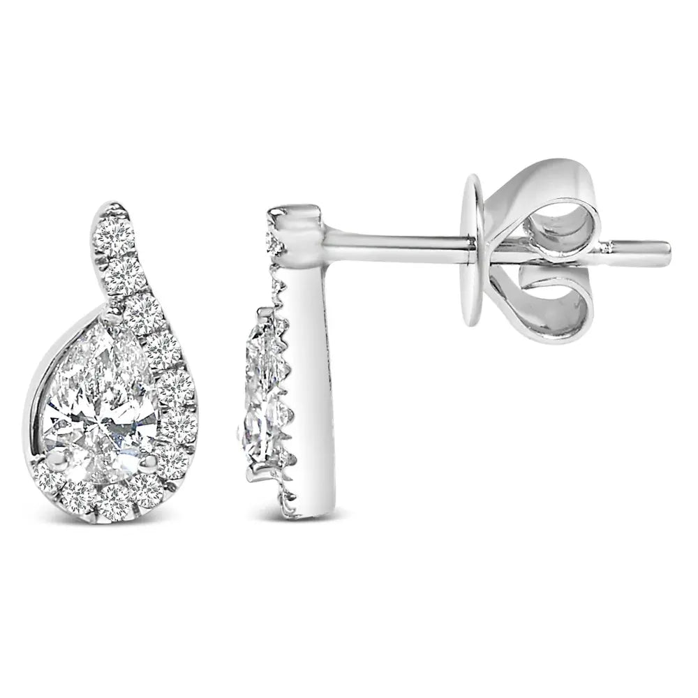 14K White Gold 5/8 Cttw Lab Grown Diamond Tear Drop Halo Stud Earring - Bijoux-NYC Direct