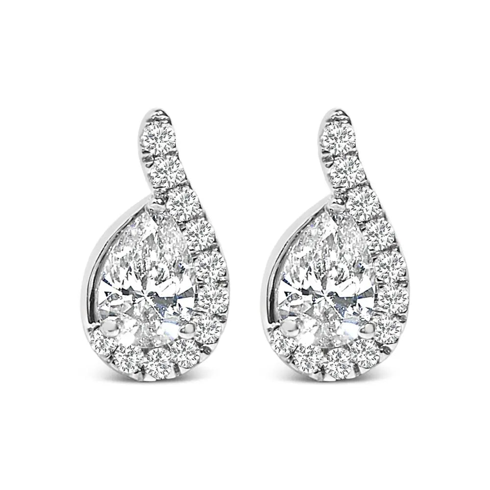 14K White Gold 5/8 Cttw Lab Grown Diamond Tear Drop Halo Stud Earring - Bijoux-NYC Direct