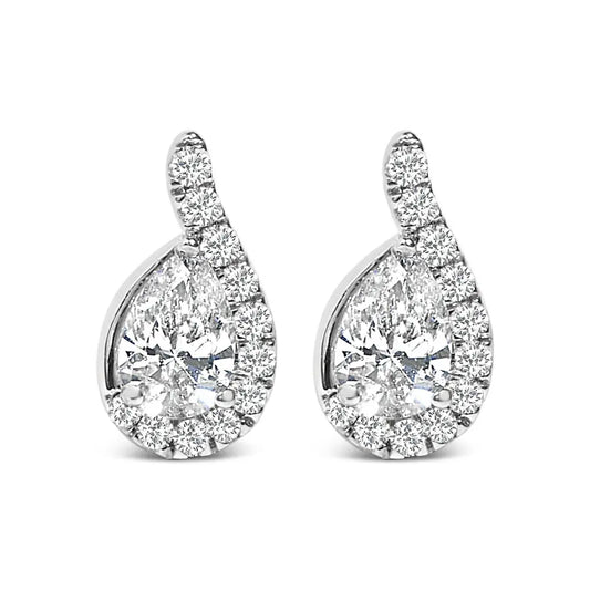 14K White Gold 5/8 Cttw Lab Grown Diamond Tear Drop Halo Stud Earring - Bijoux-NYC Direct