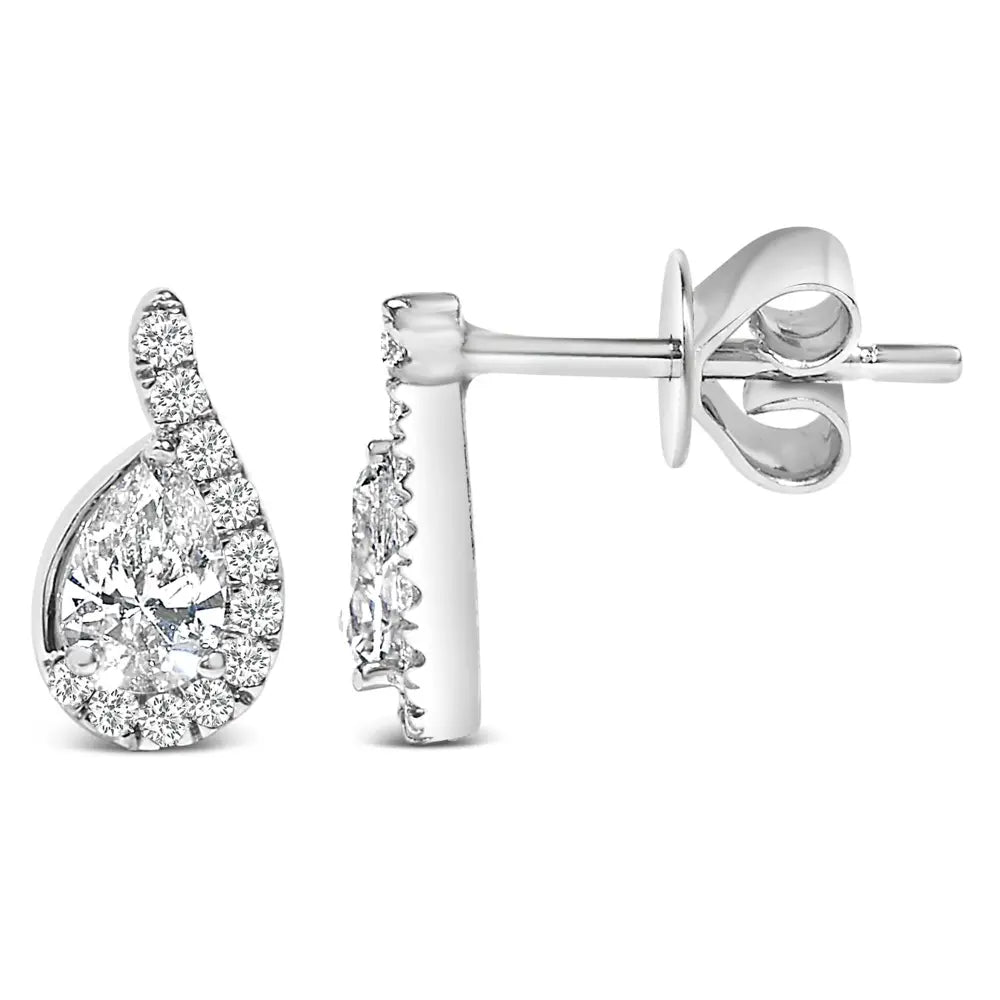 14k white gold 5/8 cttw lab grown diamond teardrop halo stud earrings bijoux-nyc direct