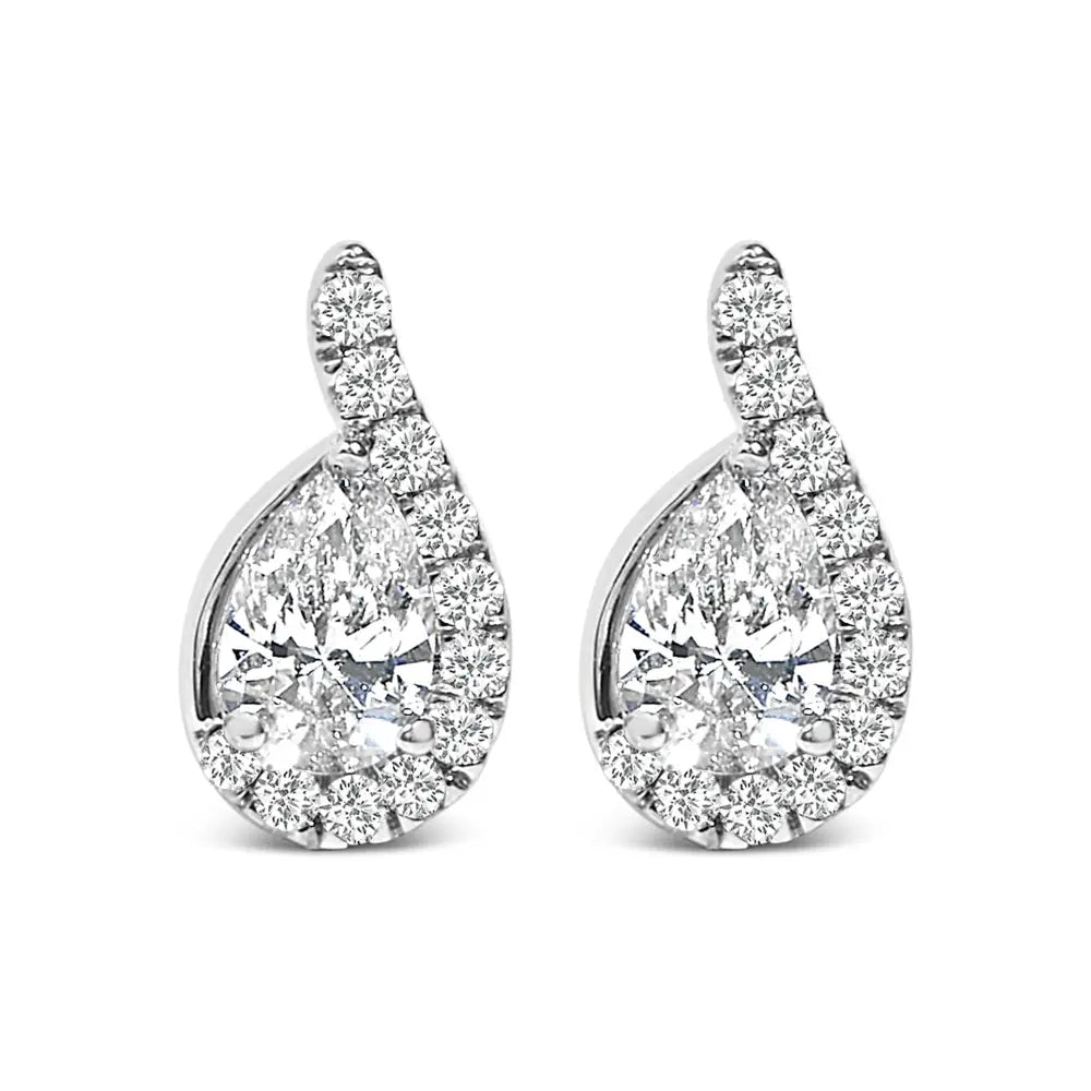 14k white gold 5/8 cttw lab grown diamond teardrop halo stud earrings bijoux-nyc direct