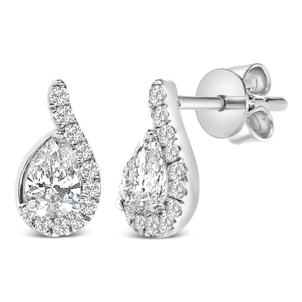 14k white gold 5/8 cttw lab grown diamond teardrop halo stud earrings bijoux-nyc direct
