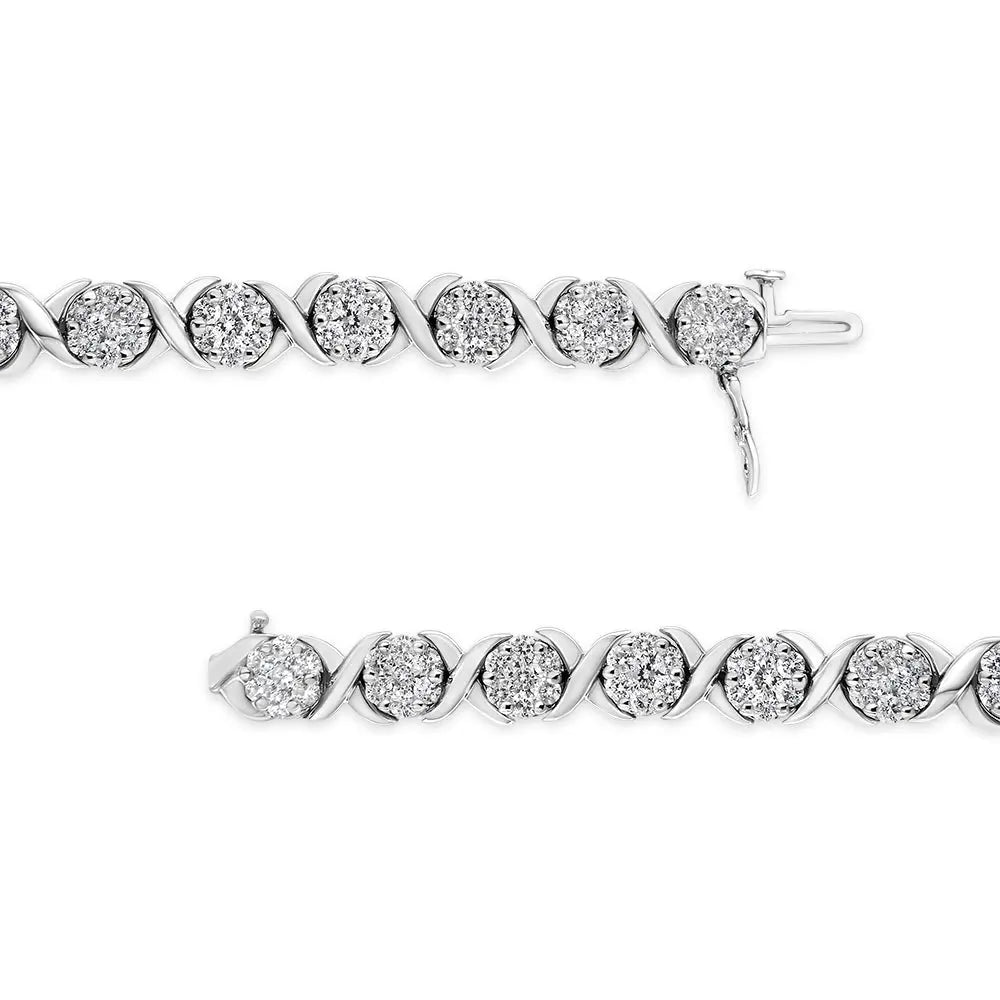 14K White Gold 6-1/3 Cttw Round Brilliant-Cut Diamond Round Cluster & X-Link 7" Tennis Bracelet (I-J Color, SI2-I1 Clarity) - Bijoux-NYC Direct