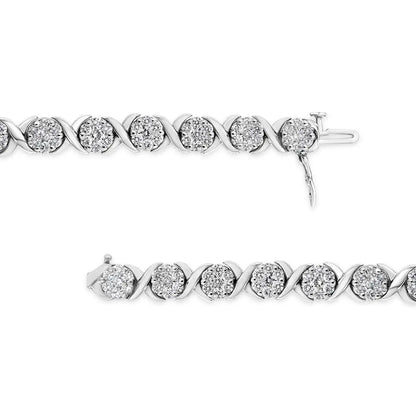 14K White Gold 6-1/3 Cttw Round Brilliant-Cut Diamond Round Cluster & X-Link 7" Tennis Bracelet (I-J Color, SI2-I1 Clarity) - Bijoux-NYC Direct