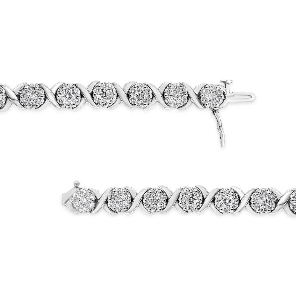 14k white gold 6 1/3 cttw diamond cluster and x link 7 inch bracelet bijoux-nyc direct