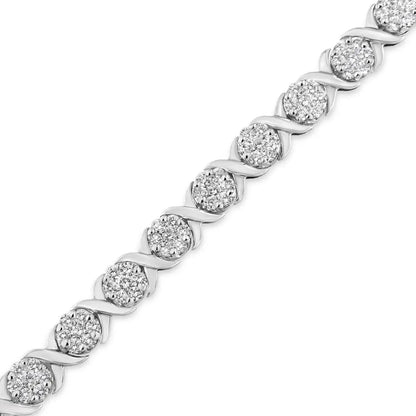 14K White Gold 6-1/3 Cttw Round Brilliant-Cut Diamond Round Cluster & X-Link 7" Tennis Bracelet (I-J Color, SI2-I1 Clarity) - Bijoux-NYC Direct
