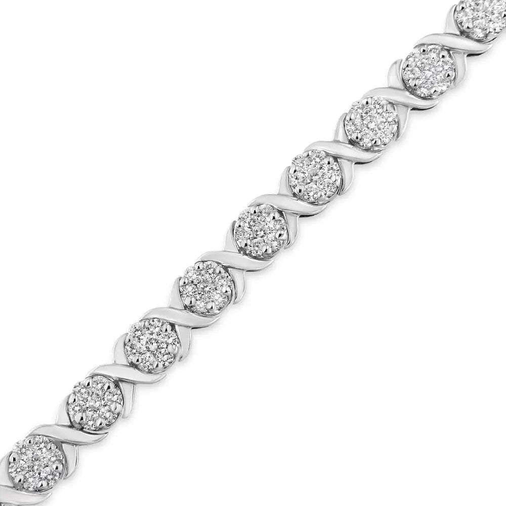 14k white gold 6 1/3 cttw diamond cluster and x link 7 inch bracelet bijoux-nyc direct