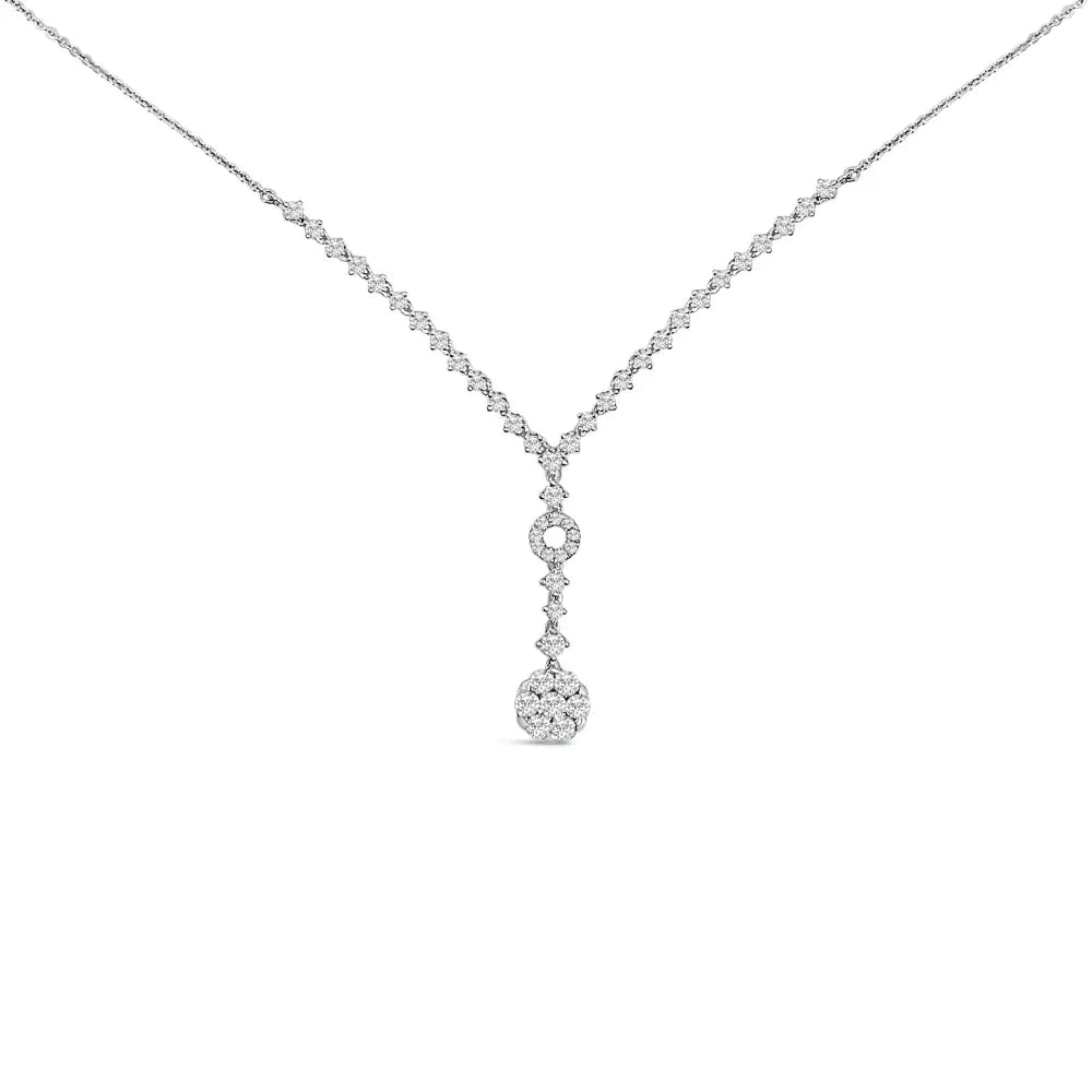 14k white gold 6/7 cttw diamond drop and v necklace (h i color si1 si2 clarity) 18’’ inches necklaces/non pendant/y necklaces