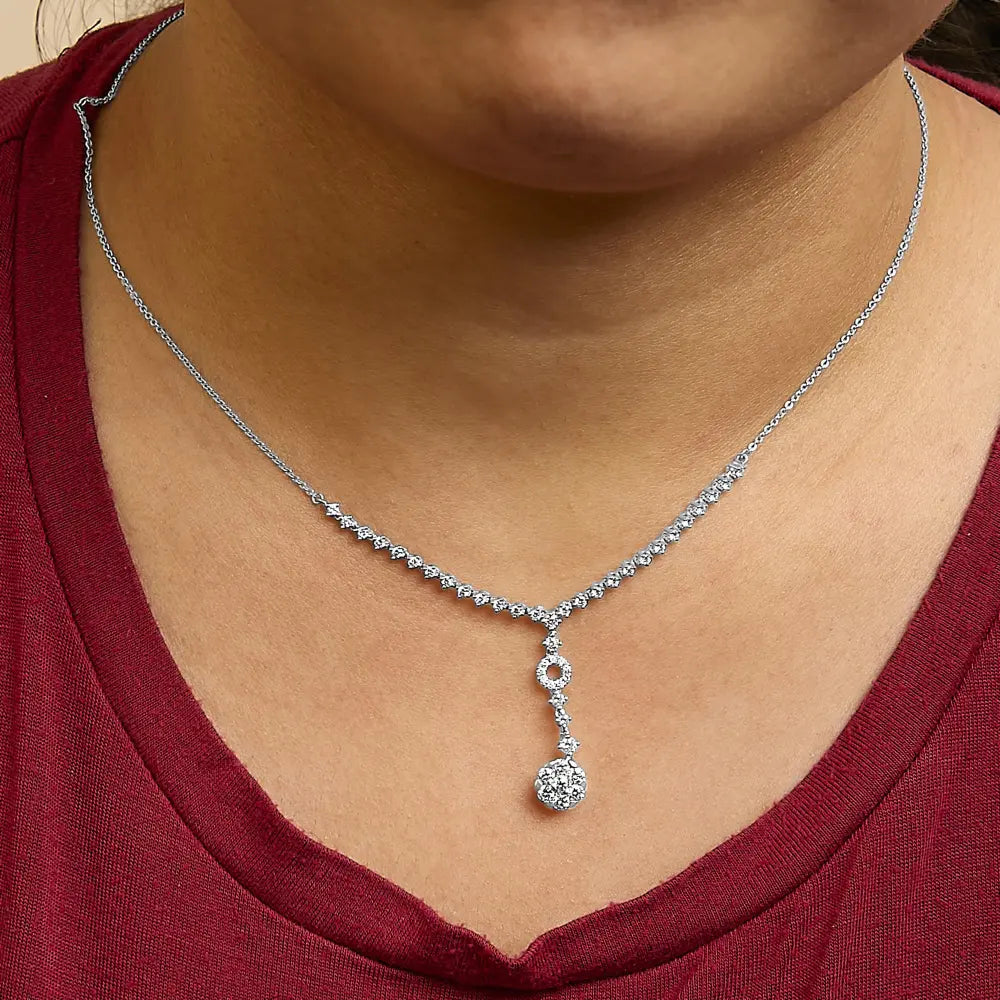 14k white gold 6/7 cttw diamond drop and v necklace (h i color si1 si2 clarity) 18’’ inches necklaces/non pendant/y necklaces