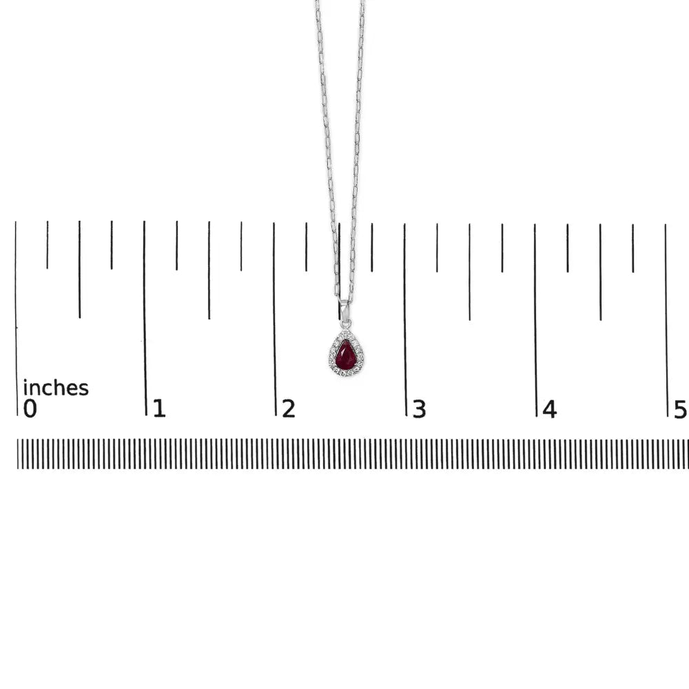 14k white gold pear ruby and diamond halo paperclip necklace 18 bijoux-nyc direct