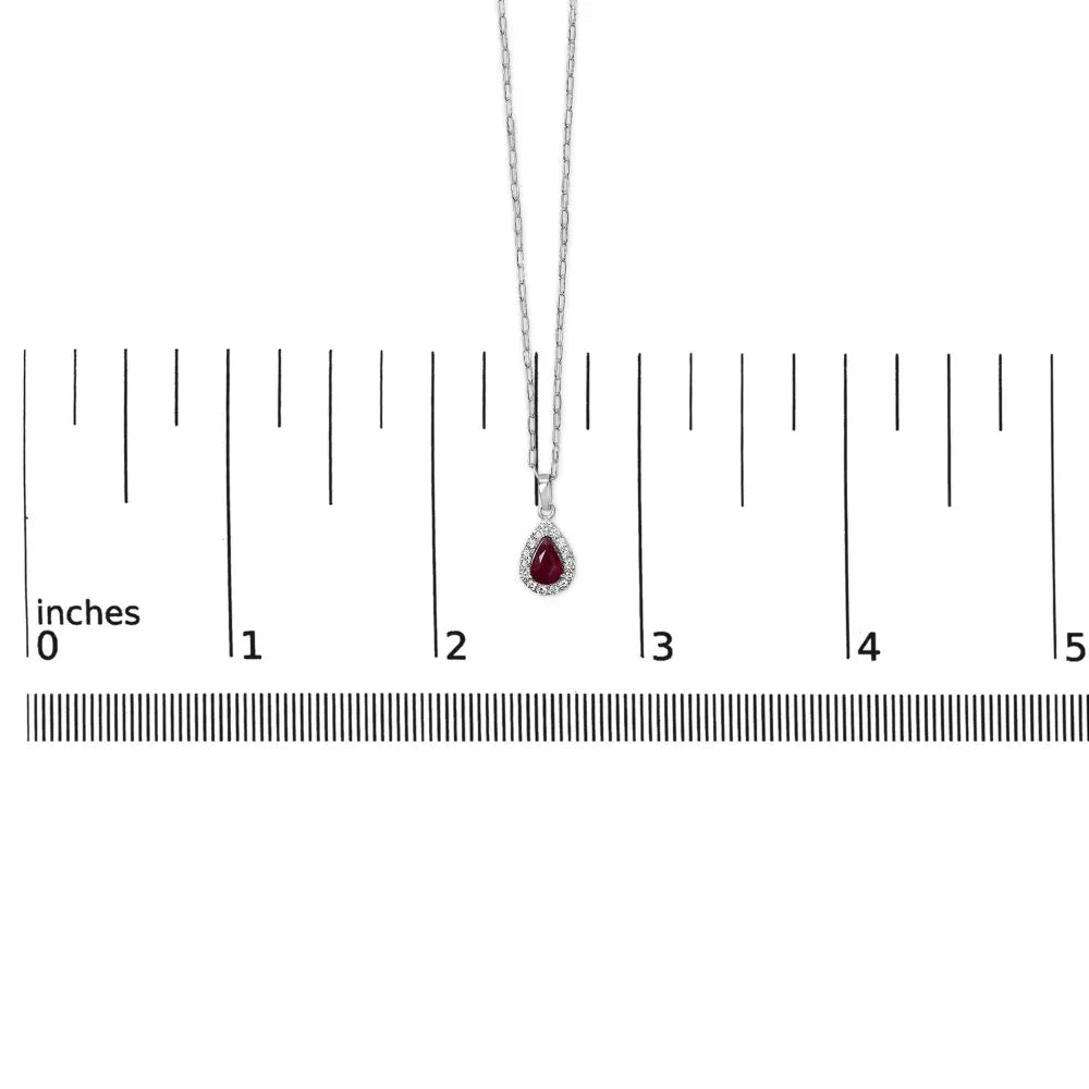 14k white gold 6x4 pear red ruby and diamond halo pendant necklace 18’’ inches necklaces/pendant/pendant handcrafted