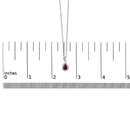 14k white gold 6x4 pear red ruby and diamond halo pendant necklace 18’’ inches necklaces/pendant/pendant handcrafted