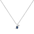 Pear blue sapphire and diamond bezel pendant in 14k white gold 18 bijoux-nyc direct