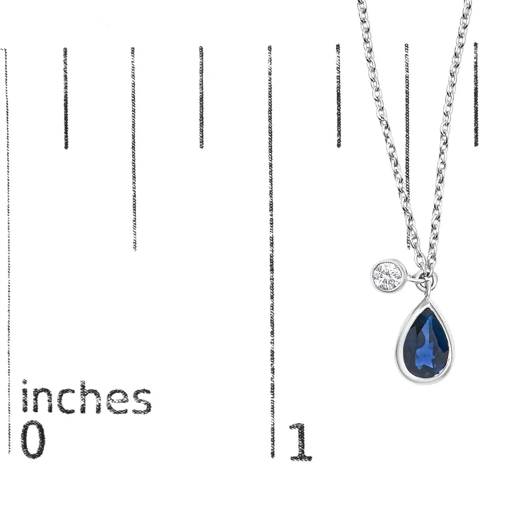 Pear blue sapphire and diamond bezel pendant in 14k white gold 18 bijoux-nyc direct