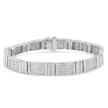14K White Gold 7.0 Cttw Princess Cut Diamond 7" Alternating Vertical and Horizontal Rectangular Link Tennis Bracelet (H-I Color, SI2-I1 Clarity) - Bijoux-NYC Direct