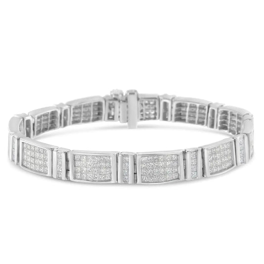14K White Gold 7.0 Cttw Princess Cut Diamond 7" Alternating Vertical and Horizontal Rectangular Link Tennis Bracelet (H-I Color, SI2-I1 Clarity) - Bijoux-NYC Direct