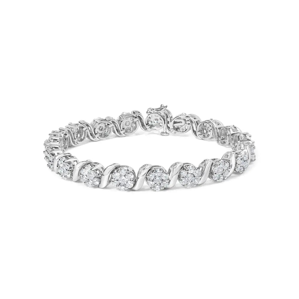 14k white gold 7.38 cttw diamond floral cluster and s link bracelet 7 bijoux-nyc direct