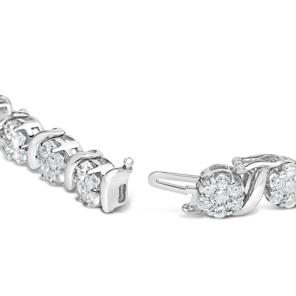 14k white gold 7.38 cttw diamond floral cluster and s link bracelet 7 bijoux-nyc direct