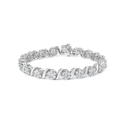 14k white gold 7 3/8 cttw round brilliant diamond floral cluster and s link bracelet (h i color si2 i1 clarity) 7’’ inches