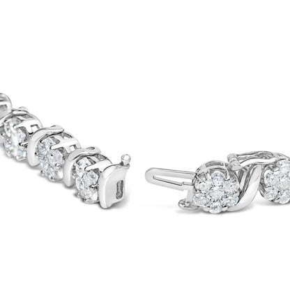 14k white gold 7 3/8 cttw round brilliant diamond floral cluster and s link bracelet (h i color si2 i1 clarity) 7’’ inches
