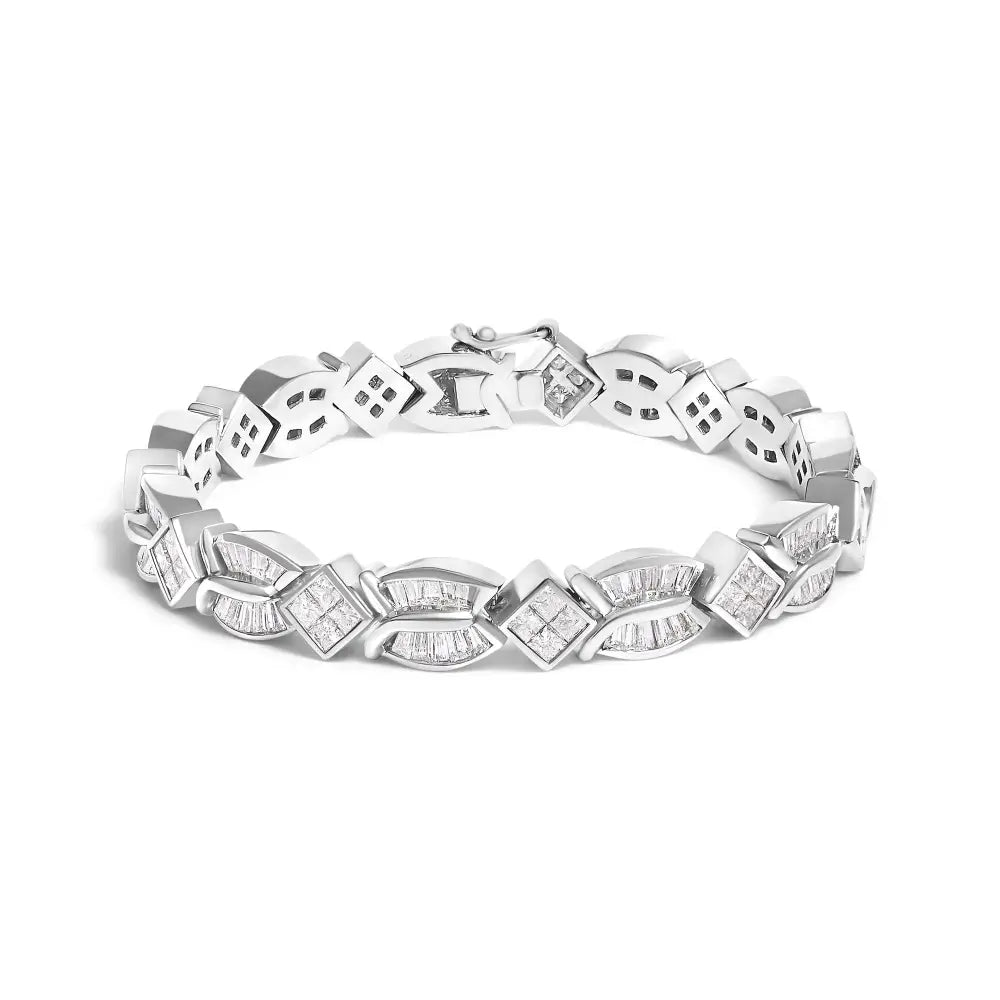 14k white gold 8 5/8ct princess and baguette diamond twist bracelet 7 bijoux-nyc direct