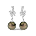 9mm black south sea pearl and diamond dangle earrings in 14k white gold bijoux-nyc direct