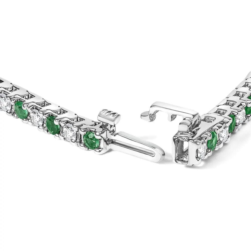 14k white gold 1 1/2 cttw diamond and emerald tennis bracelet bijoux-nyc direct