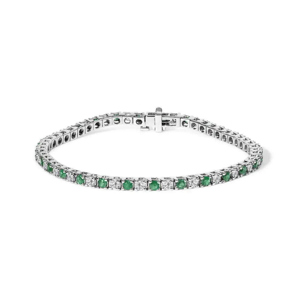 14k white gold 1 1/2 cttw diamond and emerald tennis bracelet bijoux-nyc direct