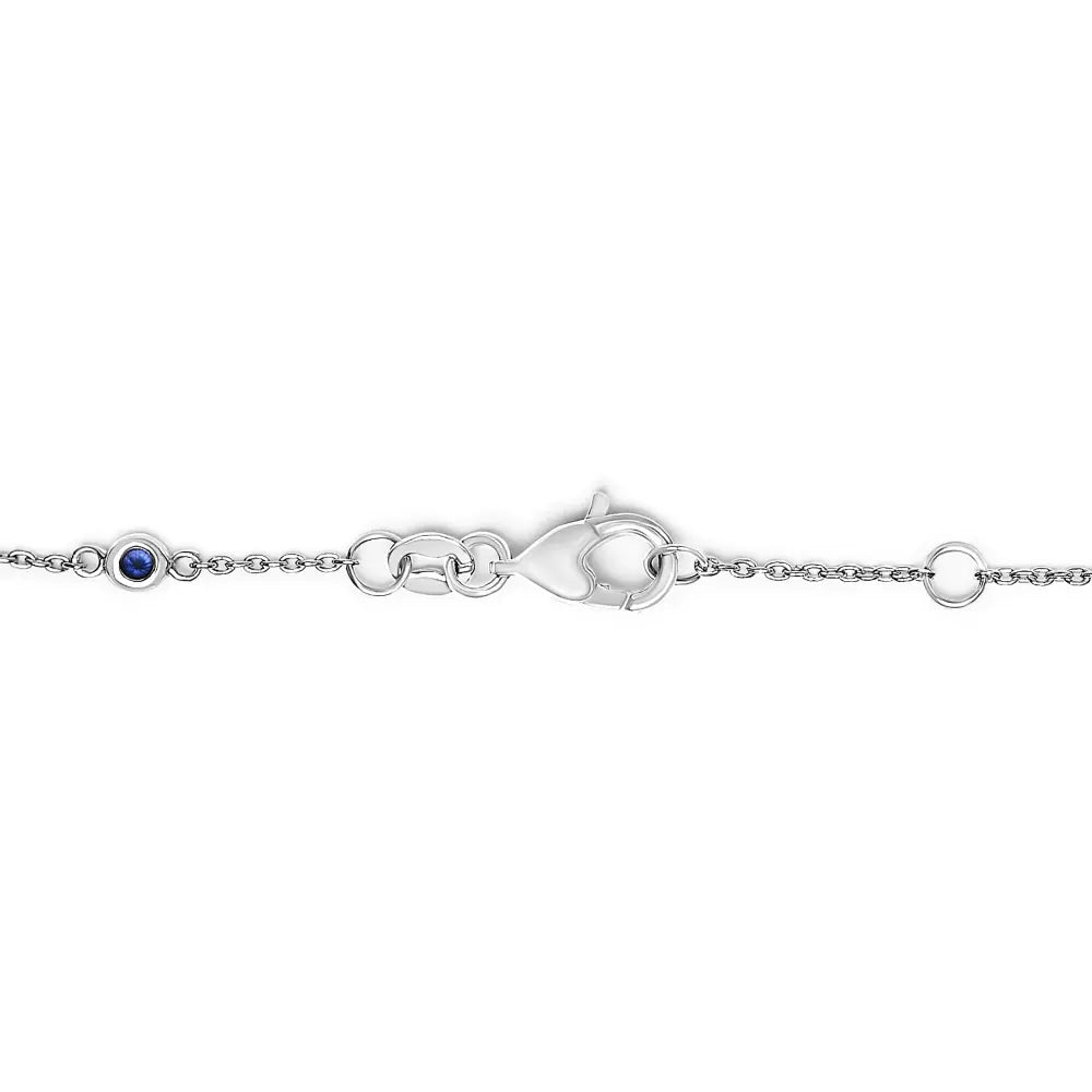 14k white gold alternating blue sapphire and diamond bezel station chain bracelet (i j color si2 i1 clarity) 8’’ inches