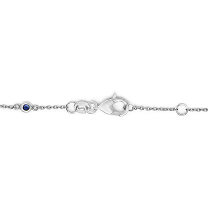 14k white gold alternating blue sapphire and diamond bezel station chain bracelet (i j color si2 i1 clarity) 8’’ inches
