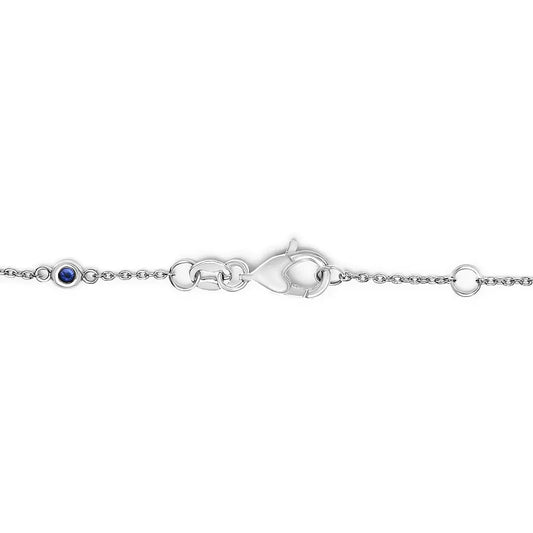 14k white gold alternating blue sapphire and diamond bezel station chain bracelet (i j color si2 i1 clarity) 8’’ inches