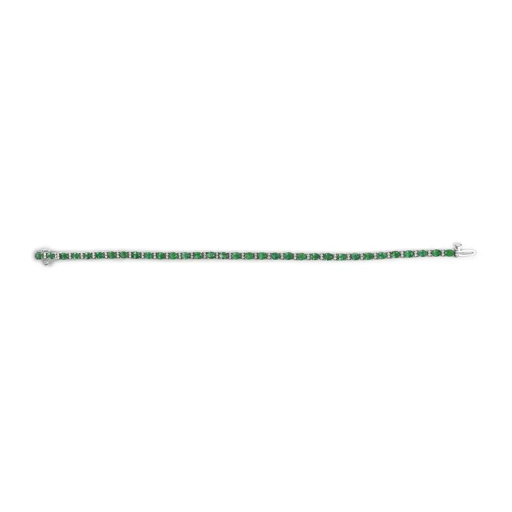 14k white gold oval emerald and round diamond tennis bracelet bijoux-nyc direct