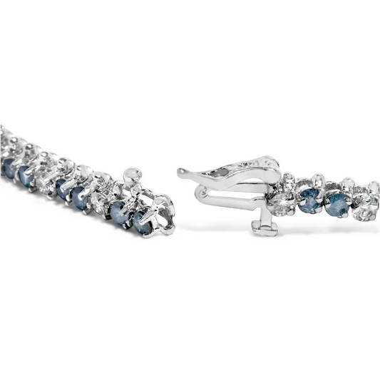 14K White Gold White And Treated Blue Diamond Bracelet (4 5/8 cttw, H-I Color, I1-I2 Clarity) - Bijoux-NYC Direct