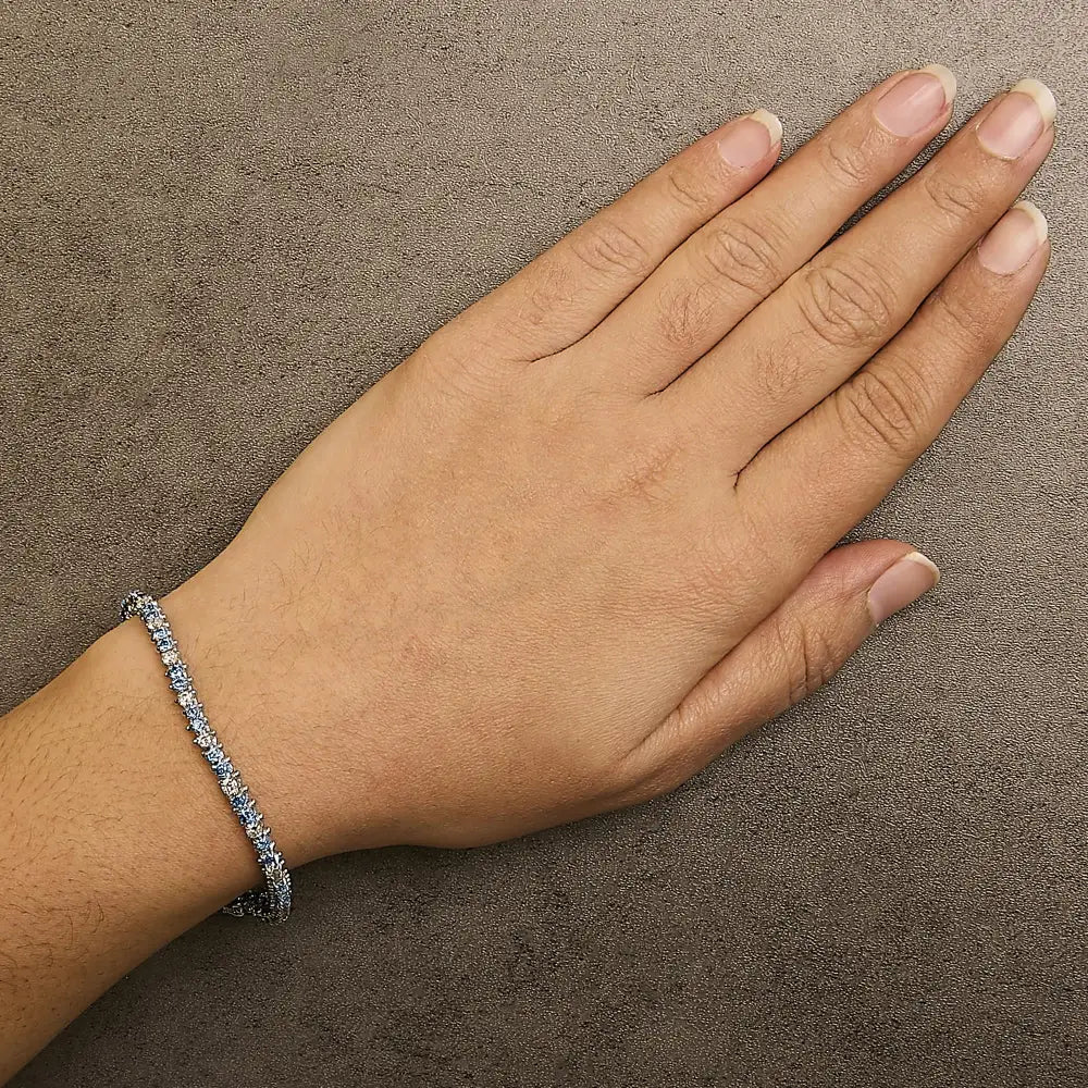 14k white gold blue and white diamond tennis bracelet 4 5/8 cttw 7 inch bijoux-nyc direct