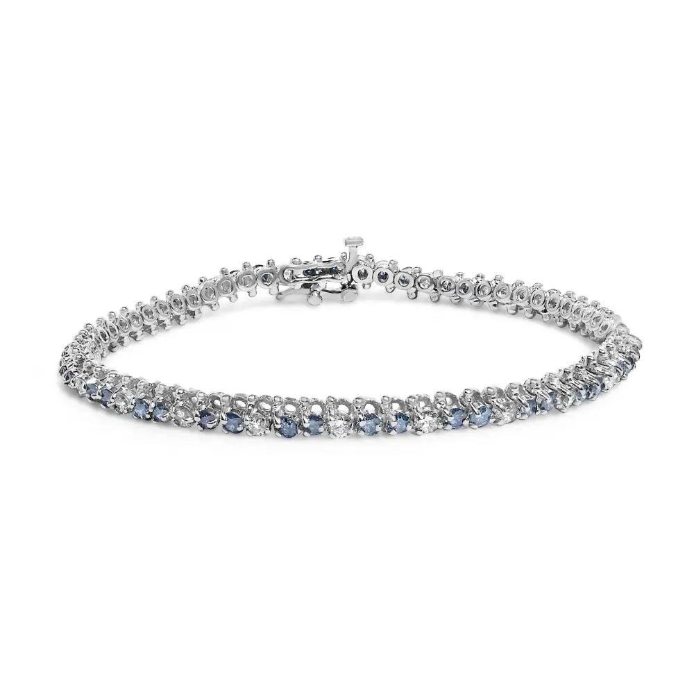 14k white gold blue and white diamond tennis bracelet 4 5/8 cttw 7 inch bijoux-nyc direct