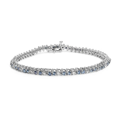 14K White Gold White And Treated Blue Diamond Bracelet (4 5/8 cttw, H-I Color, I1-I2 Clarity) - Bijoux-NYC Direct