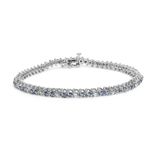 14K White Gold White And Treated Blue Diamond Bracelet (4 5/8 cttw, H-I Color, I1-I2 Clarity) - Bijoux-NYC Direct