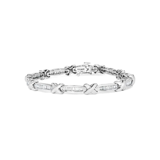 14K White Gold Baguette-Cut Diamond X-Link Bracelet (2.00 cttw, H-I Color, I1-I2 Clarity) - Bijoux-NYC Direct