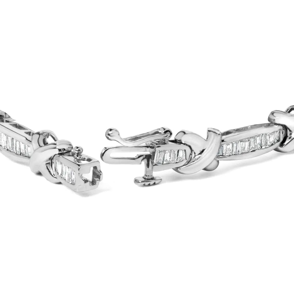 14K White Gold Baguette-Cut Diamond X-Link Bracelet (2.00 cttw, H-I Color, I1-I2 Clarity) - Bijoux-NYC Direct