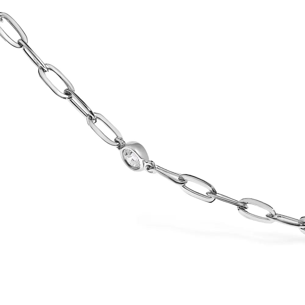 14k white gold 1.00 cttw bezel set 11 station diamond necklace 18 inch bijoux-nyc direct