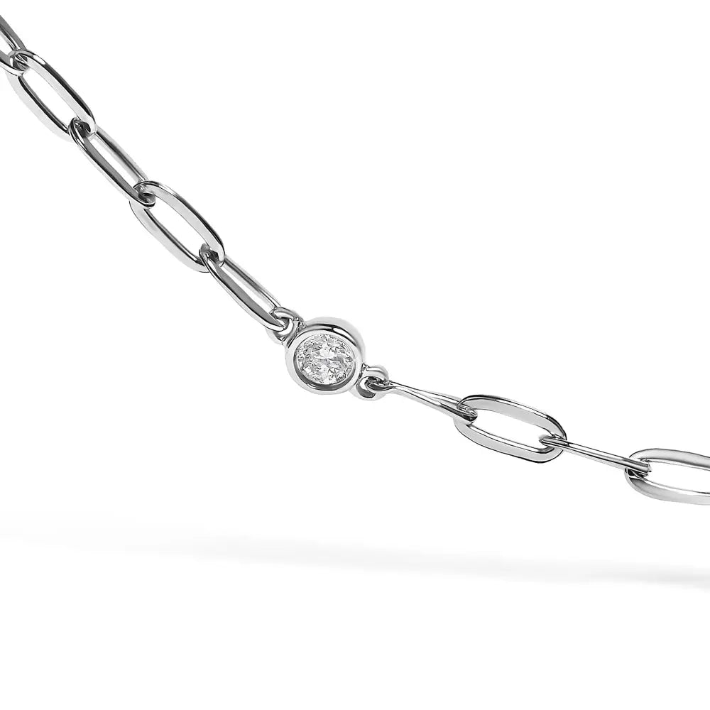 14k white gold 1.00 cttw bezel set 11 station diamond necklace 18 inch bijoux-nyc direct