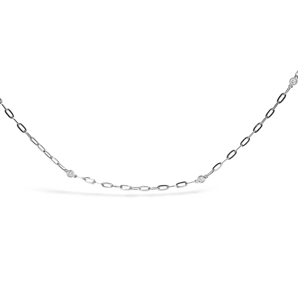 14k white gold 1.00 cttw bezel set 11 station diamond necklace 18 inch bijoux-nyc direct