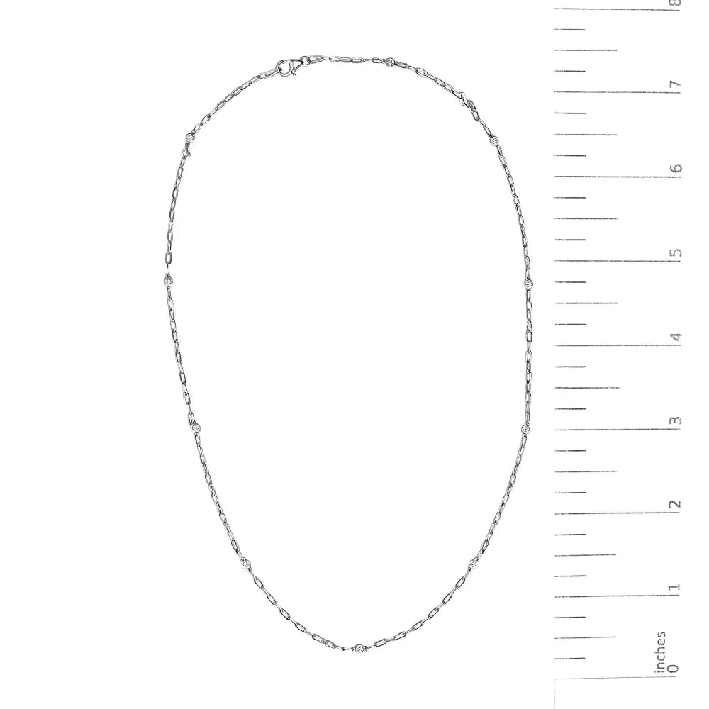 14k white gold 1.00 cttw bezel set 11 station diamond necklace 18 inch bijoux-nyc direct