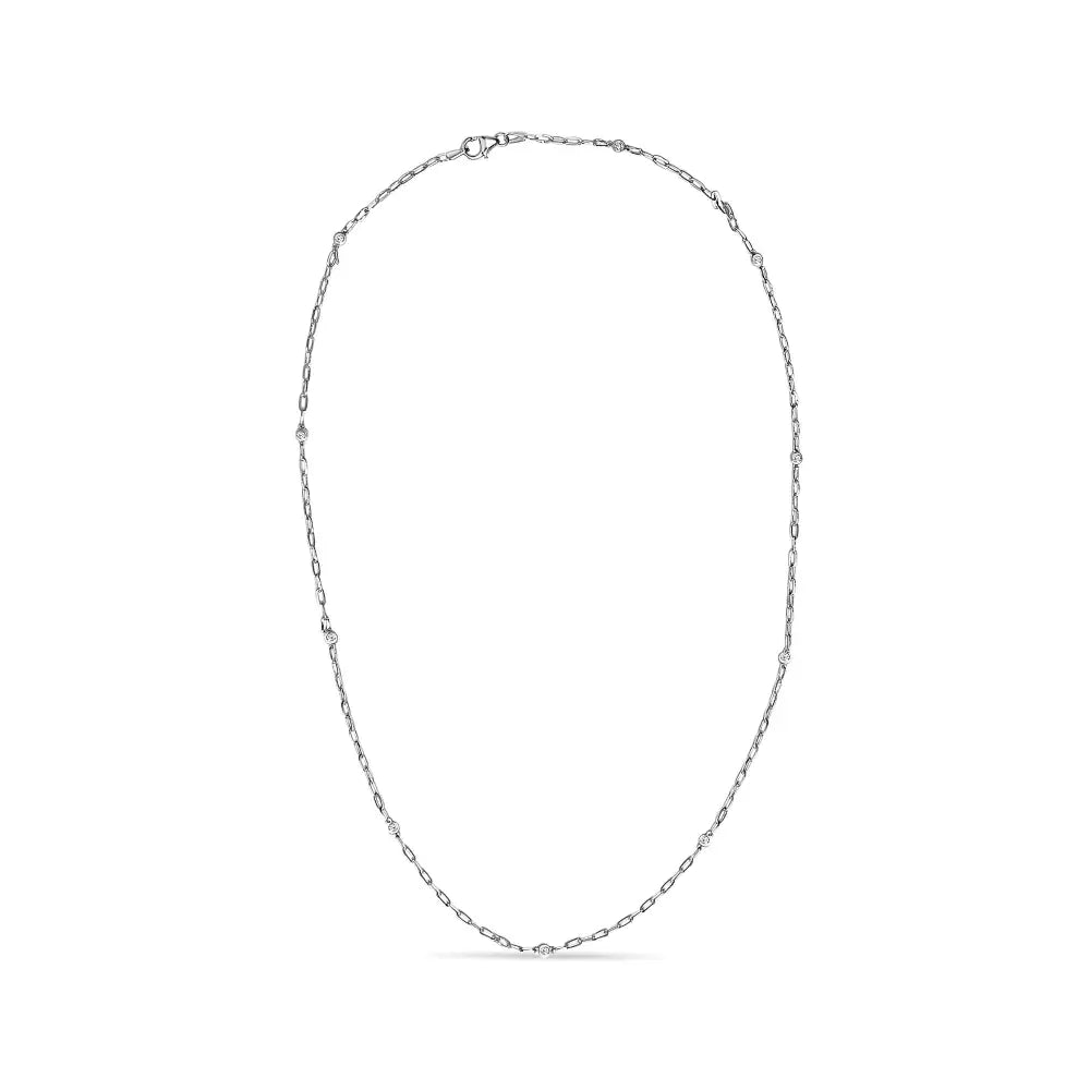 14k white gold 1.00 cttw bezel set 11 station diamond necklace 18 inch bijoux-nyc direct