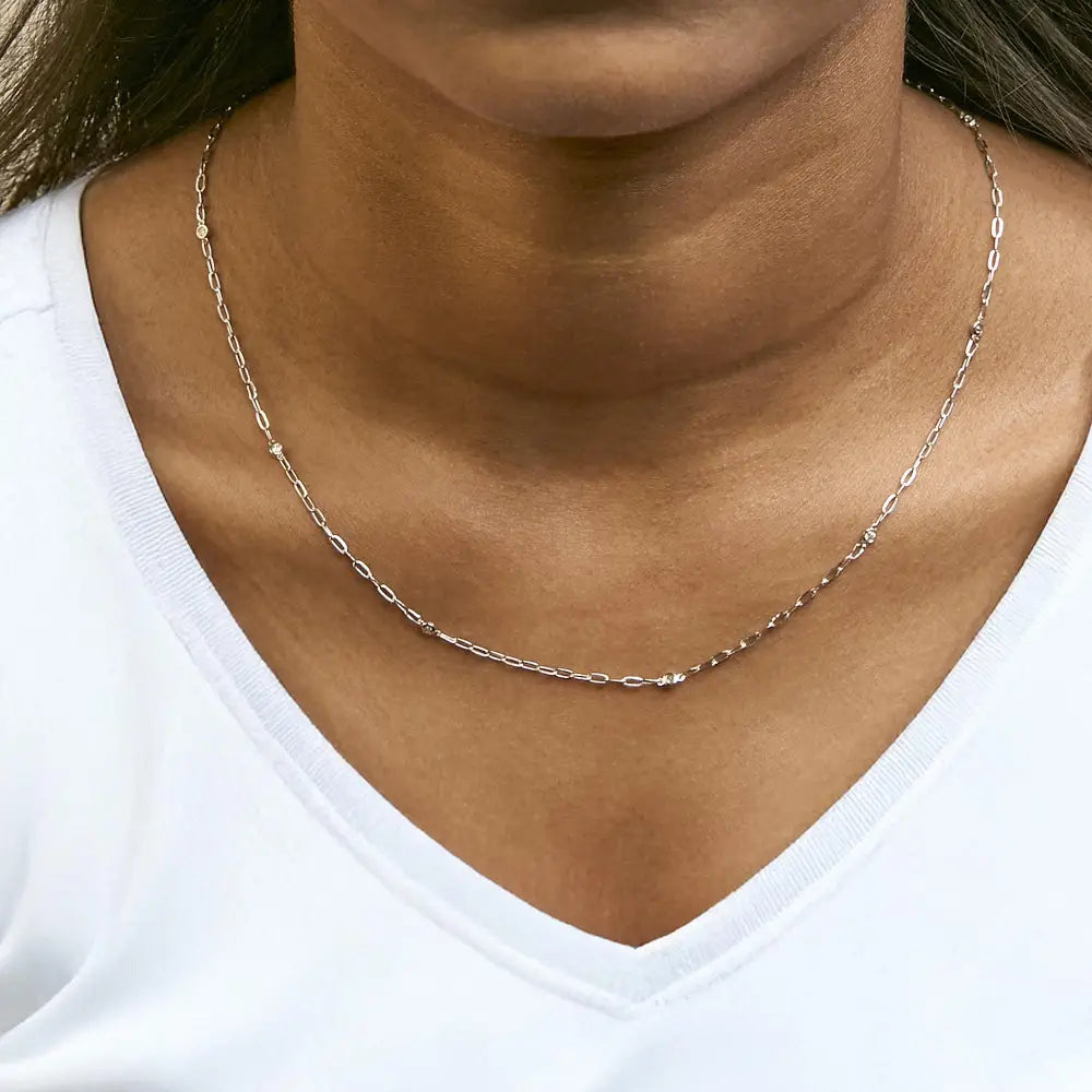 14k white gold 1.00 cttw bezel set 11 station diamond necklace 18 inch bijoux-nyc direct
