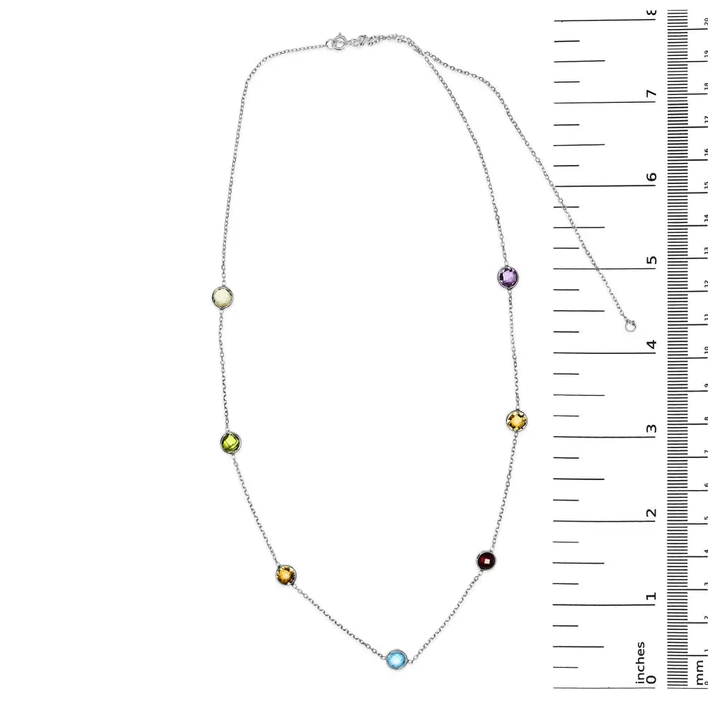 14k white gold bezel set mixed gemstone 7 station adjustable 18’’ 24’’ necklace necklaces/non pendant/station handcrafted